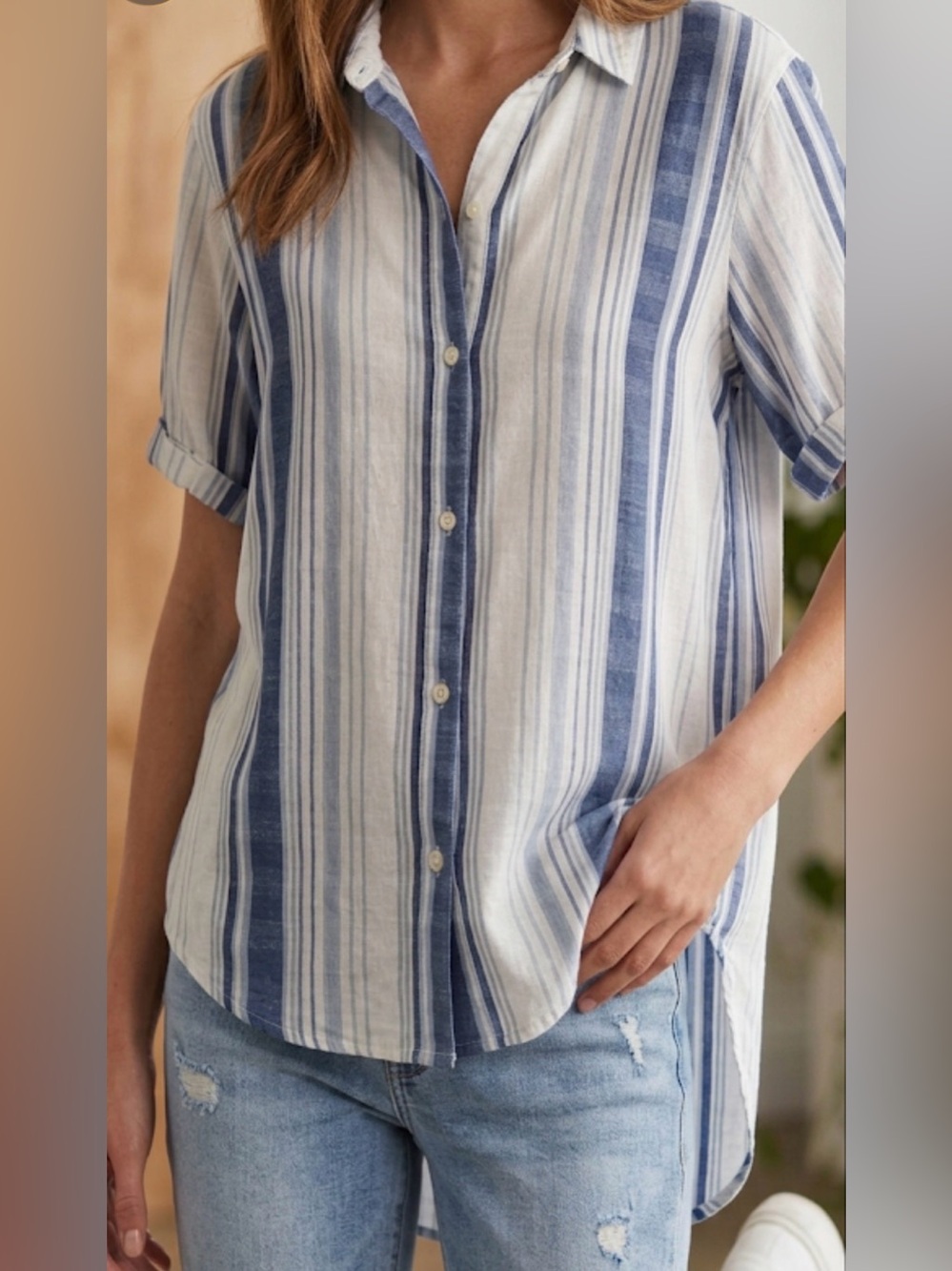 Karlie Beige and Blue Striped Shirt